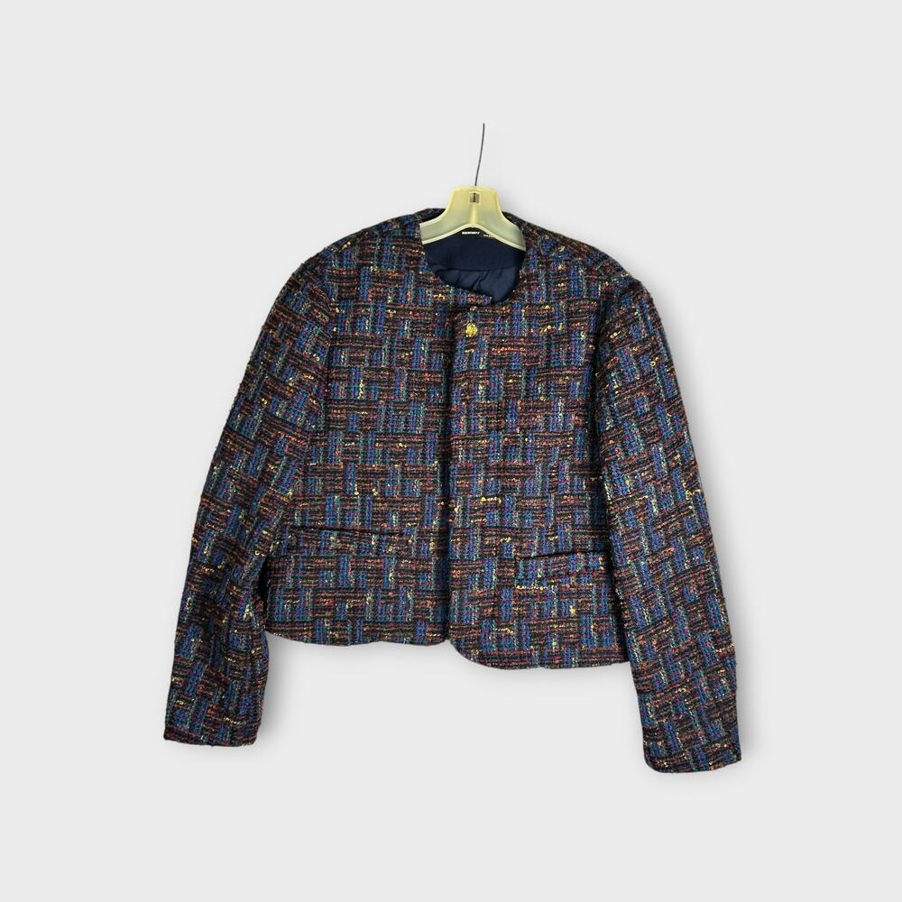 Manfinity Mens Cropped Tweed Boucle Jacket Sz S Multicolor Snap Button
